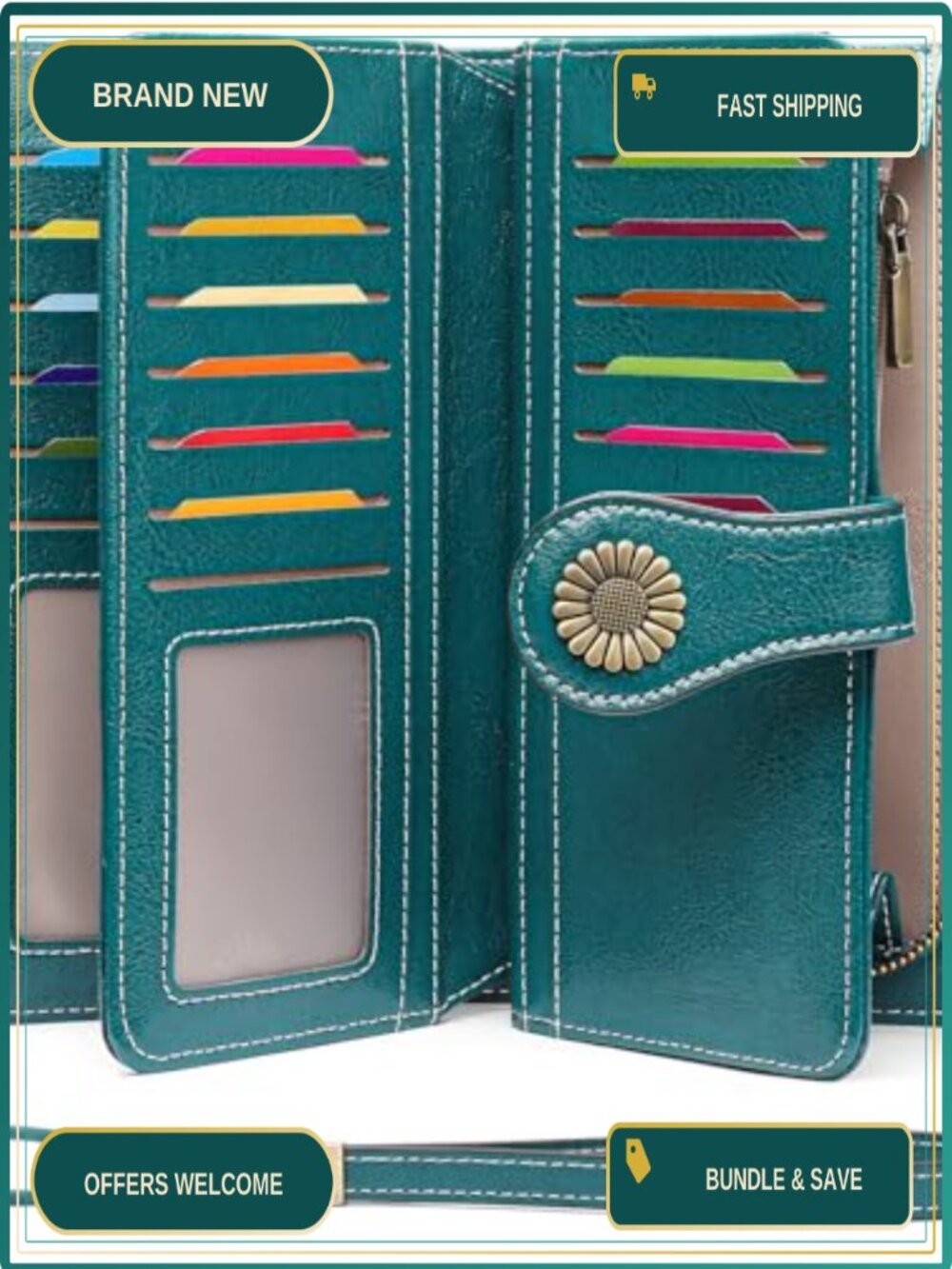 Leather RFID Blocking Wallet 24 Card Slots Wristlet Large Capacity